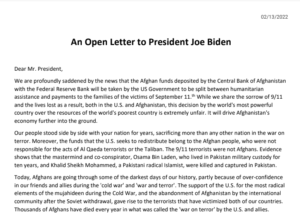 A screenshot of an open letter to President Joe Biden is included for decorative purposes.