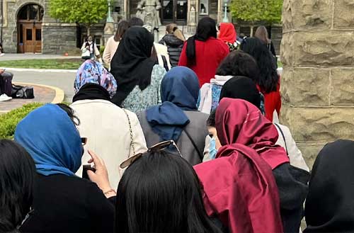 Photo of Afghan women leaders on the campus of Georgetown University