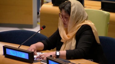 Photo of Yalda Royan speaks at a high-level United Nations event in September 2021